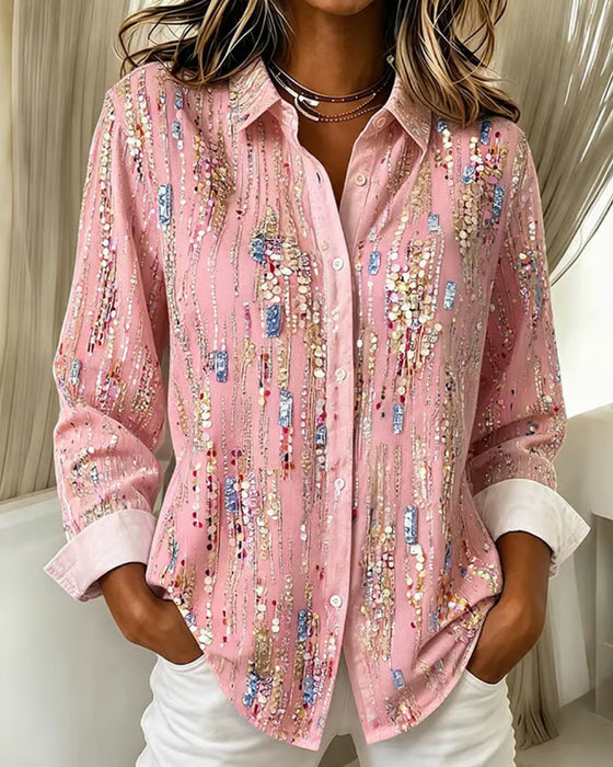 Shirt Kleurrijk Knoopsgat Lange Mouw