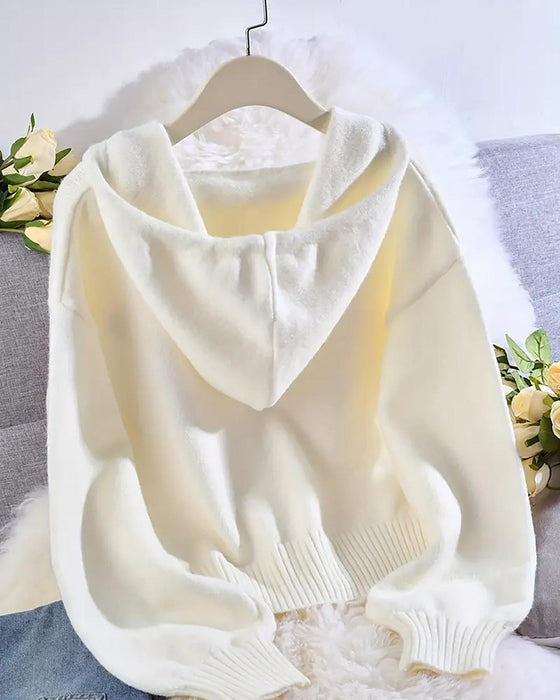 Pullover Kort V-Hals Met Capuchon