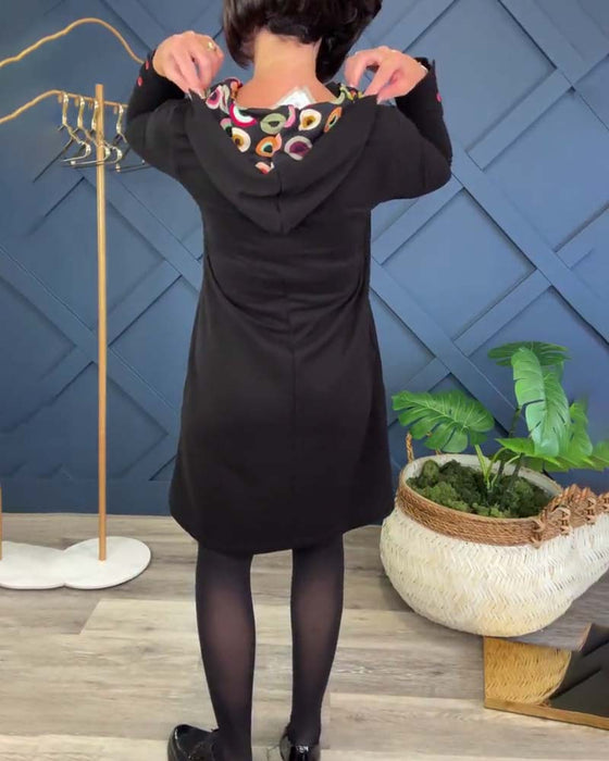 Casual jurk met rits en capuchon en cirkelprint