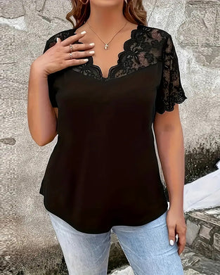 Blouse Korte Mouw Kanteninzet