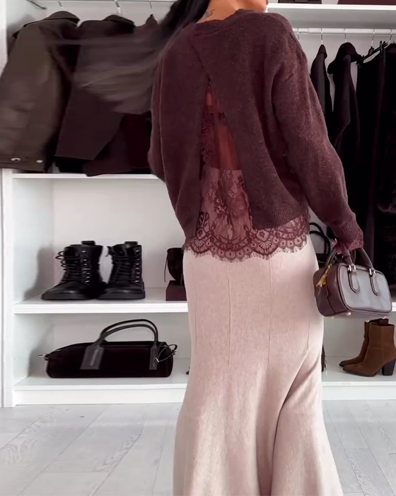 Trui Met Kanten Paneel En Ronde Hals