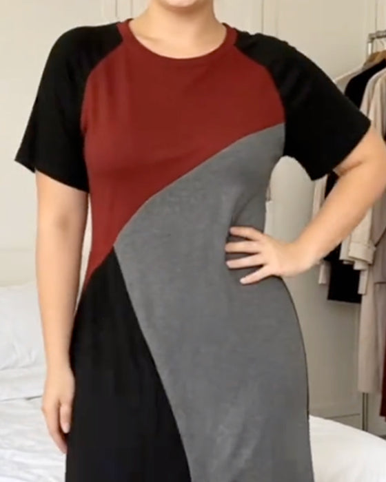 Jurk Patchwork Raglan Ronde Hals
