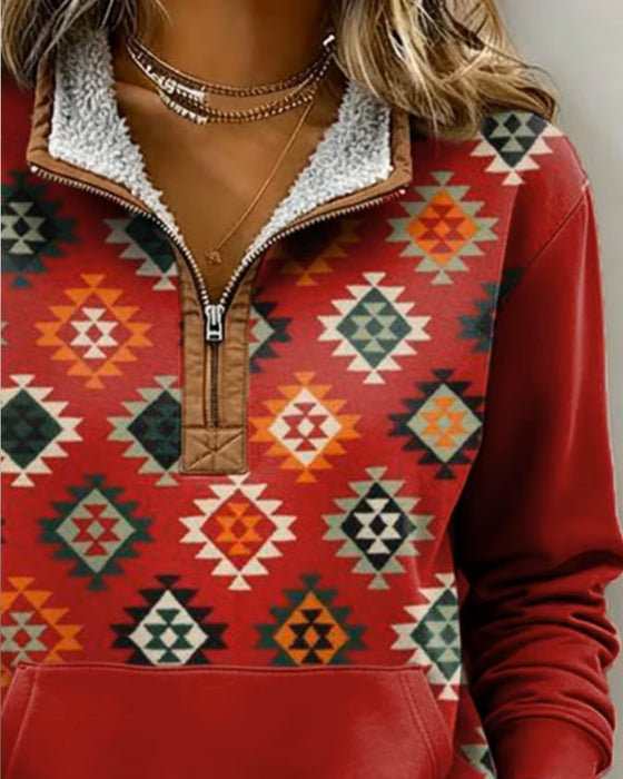 Sweatshirt Met Halve Rits Colorblock Ontwerp En Zak