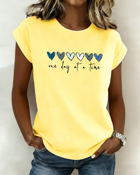 Top Hartprint Ronde Hals Korte Mouw