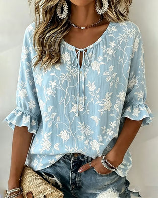 Blouse Strik Ruffle Print