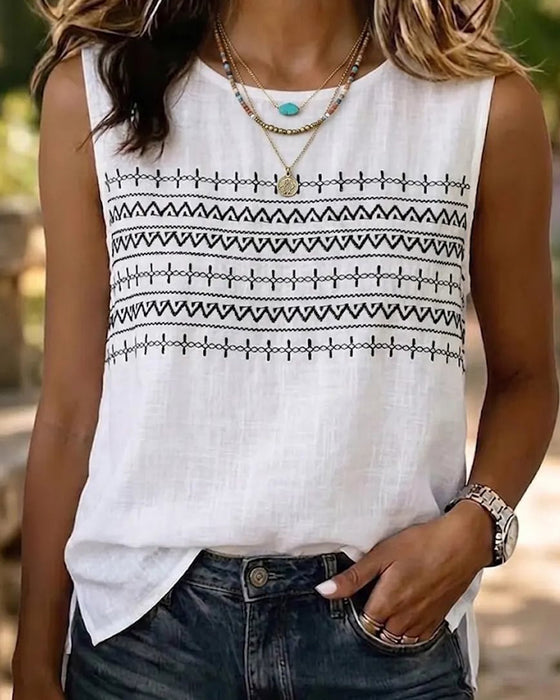 Blouse Etnisch Borduurwerk Mouwloos