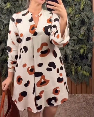 Jurk Bedrukt Lange Mouw Los