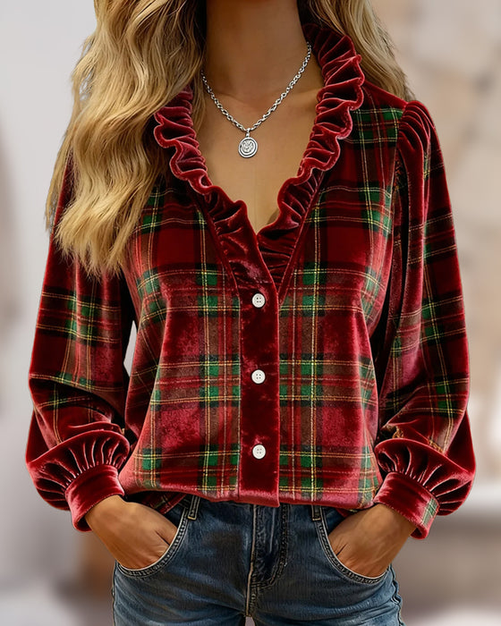 Top Met Franje Details, V-Kraag Ontwerp En Fluwelen Stof