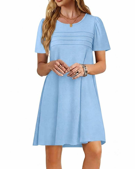 Jurk Ruffle Korte Mouw Ronde Hals