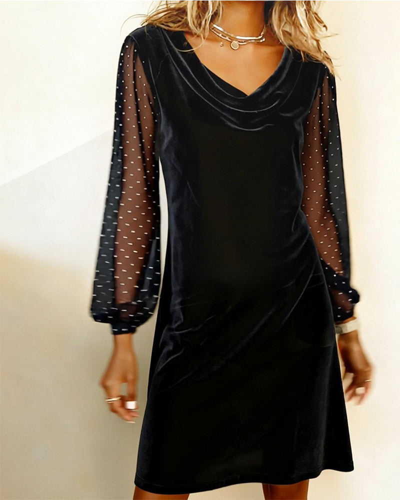 Effen Kleur Langmouwige Jurk Met Patchwork