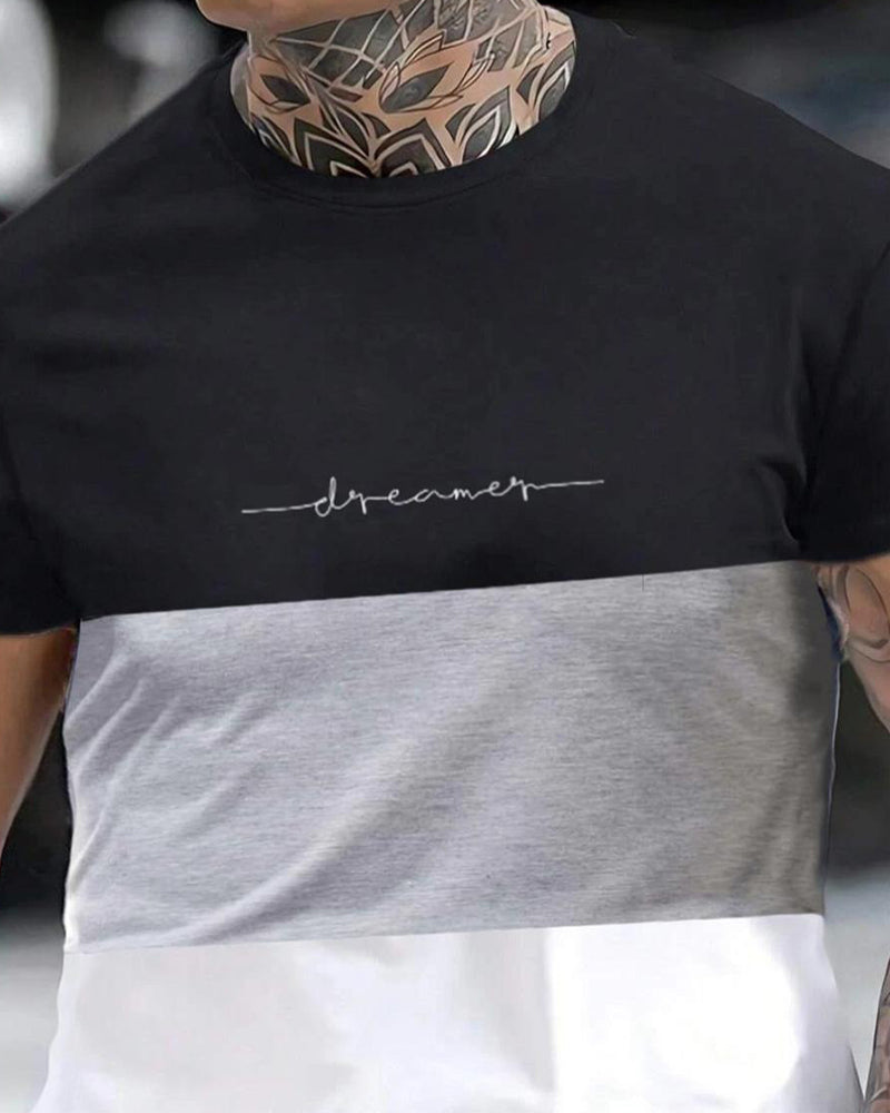 T-Shirt Kleurblok Ronde Hals Korte Mouw