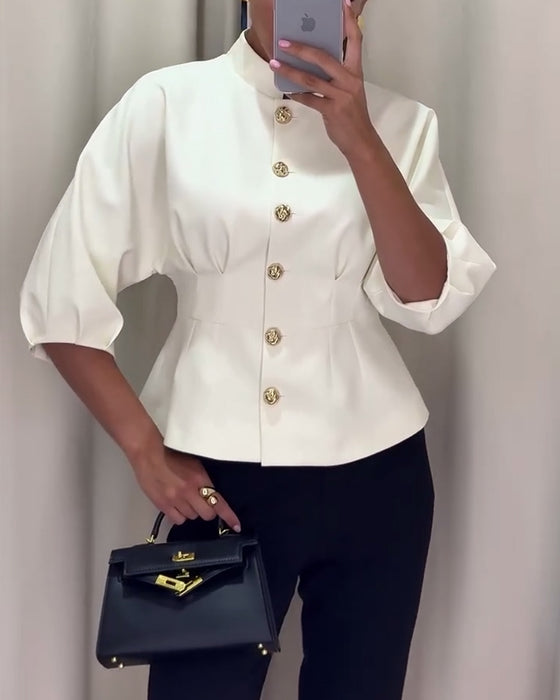 Effen kleur elegante jas met enkele rij knopen