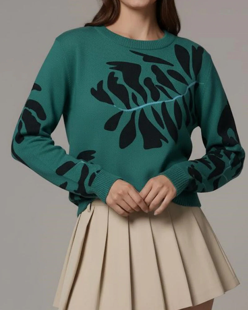 Vrouwen Gebreide Top Met Kleurblokontwerp, Haken Gebreide Ambacht, Lange Mouwen, Ronde Kraag, Losse Passform, Boho Vintage Stijl En Katoenstof