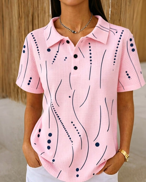 Blouse Polo Kraag Lijn Knoop