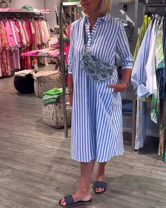 Jurk met reversknopen en strepenprint