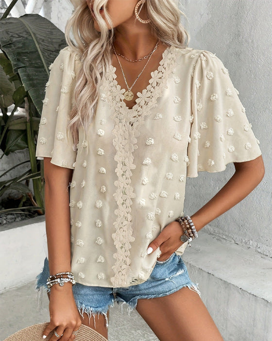 Blouse Samengevoegd Jacquard Ruche Mouw