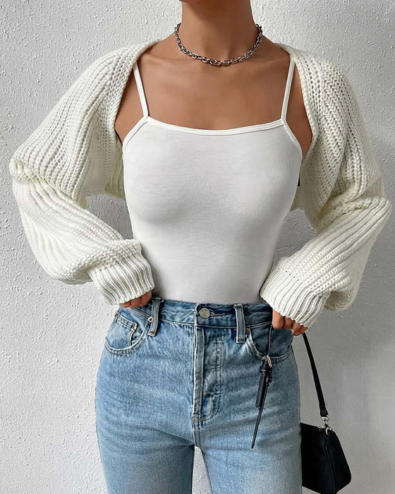 Cardigan Effen Kleur Lange Mouw Kort
