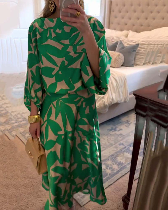 Set Jurk Casual Bedrukt Lantaarnmouwen Temperament