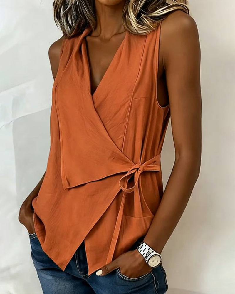 Tanktop Kruisband Katoen-Linnen Effen