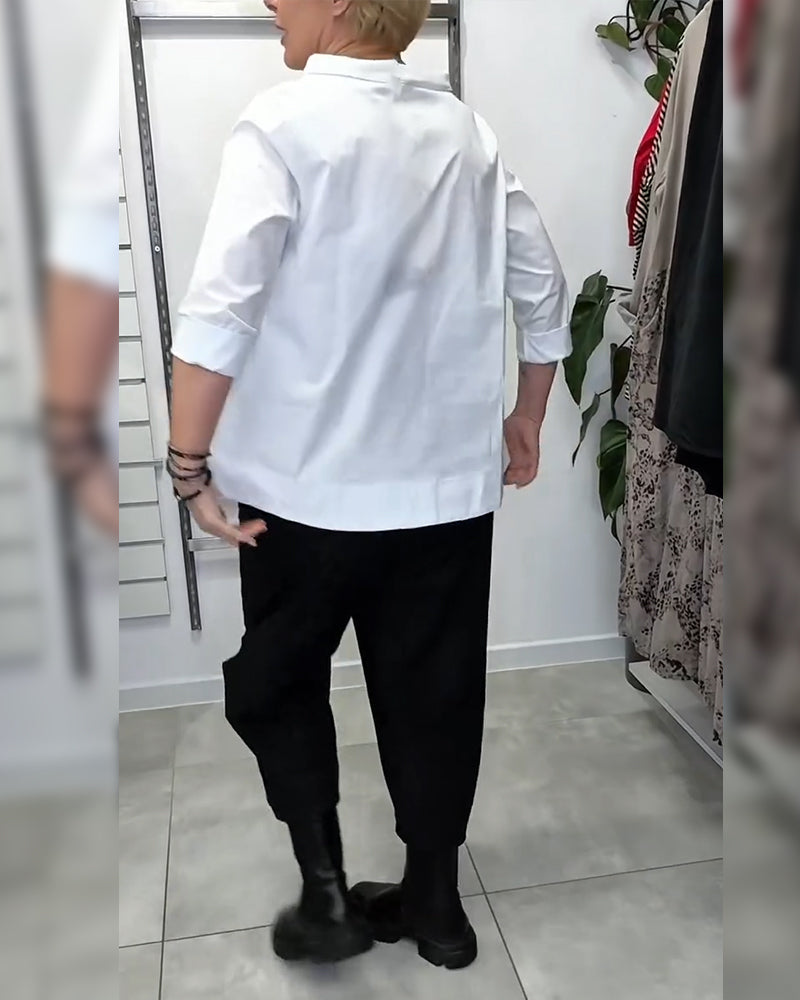 Bloes Wijde Kraag Effen Kleur Casual