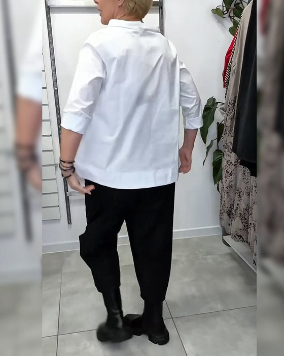 100% Katoen Bloes Wijde Kraag Effen Kleur Casual