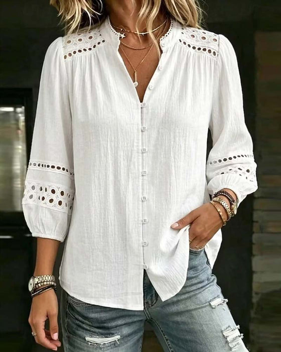 Blouse Mandarin Kraag Hollow Out