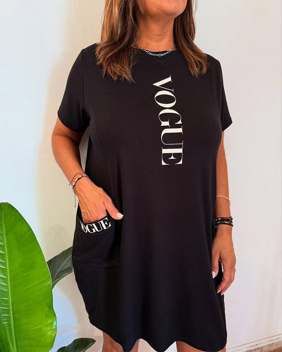 Jurk Casual Korte Mouwen Losse Letterprint