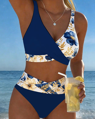 Bikini Bloemig Kleurblok Patchwork