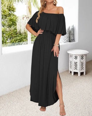 Jurk Off-Shoulder Ruffle Split