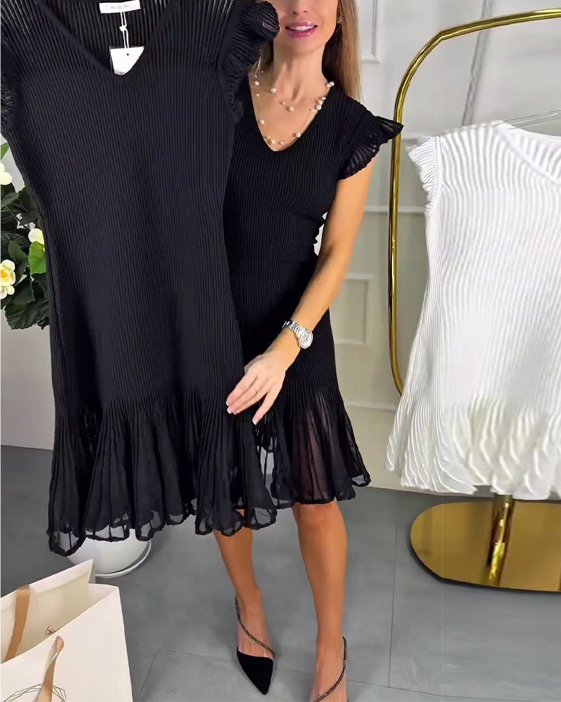 Jurk Kleine Vleugelmouwen Kant V-Hals