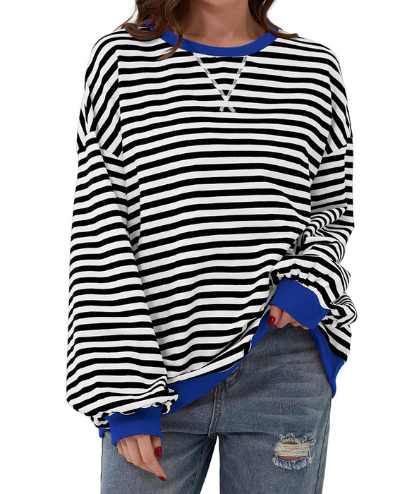T-Shirt Gestreept Rond Hals Kleurenblok