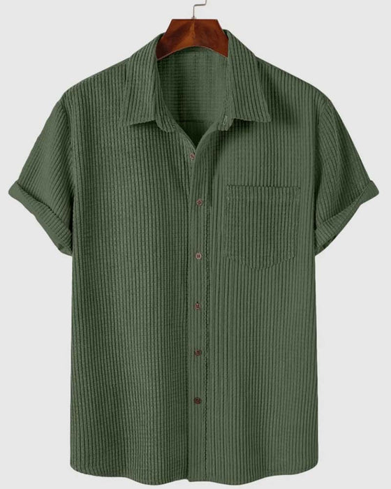 Shirt Knoopsgat Knoop Effen Heren Korte Mouw