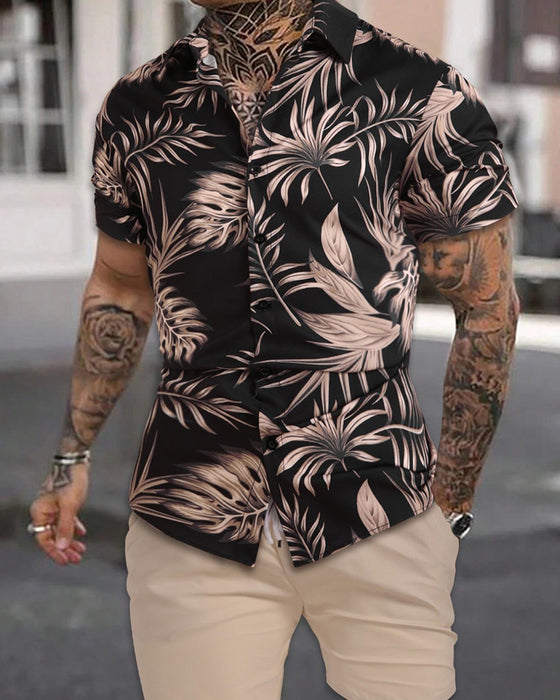 Sets Knoopsgat Palm Blad Print Korte Mouw