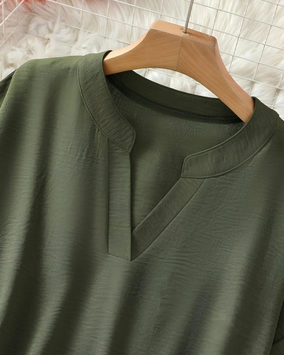 Blouse V-Hals Onregelmatig Effen Langmouw