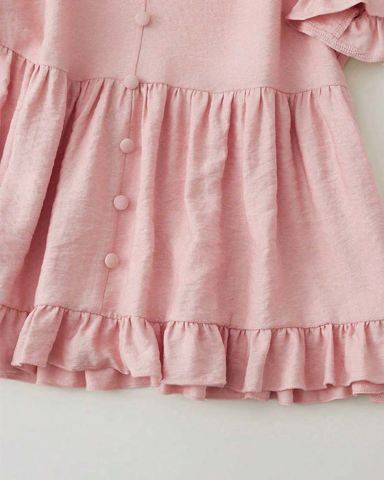 Blouse V-Hals Ruffle Parel Knoop