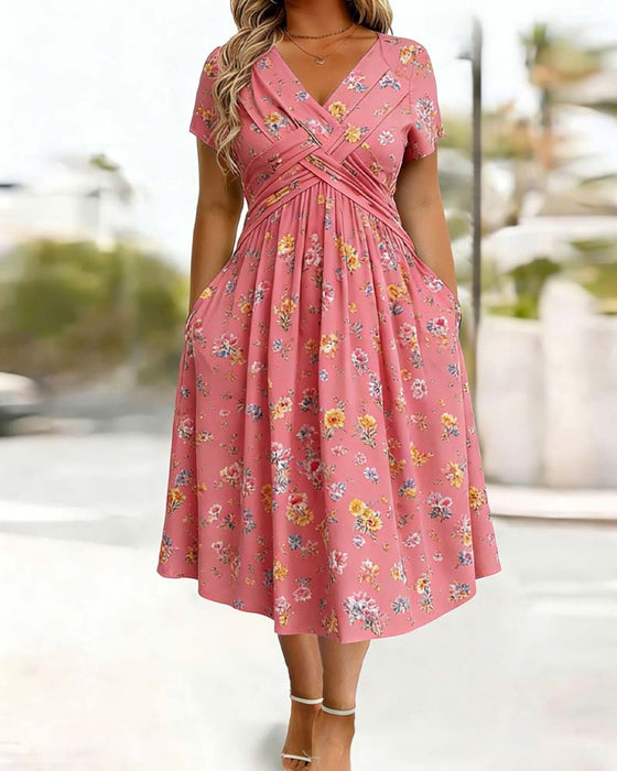 Jurk Bloemen Twist Korte Mouw