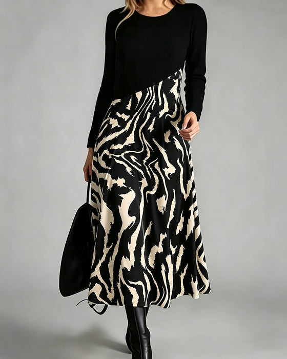 Jurk Patchwork Zebra Lange Mouw
