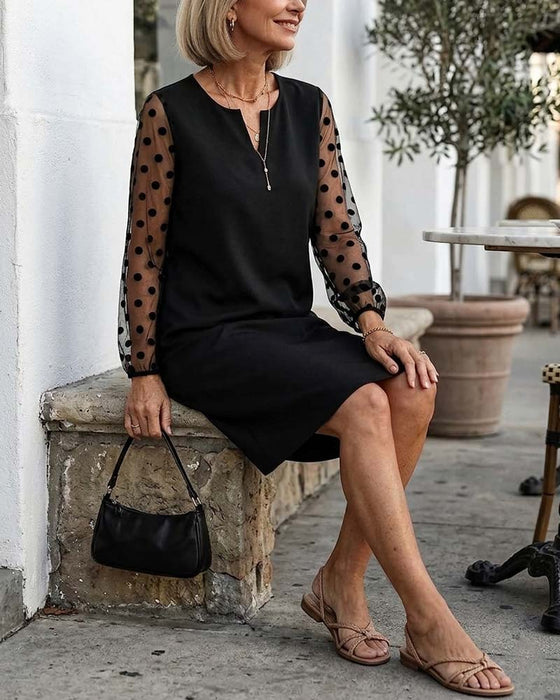 Jurk Polka Dot Mesh Recht Knielang