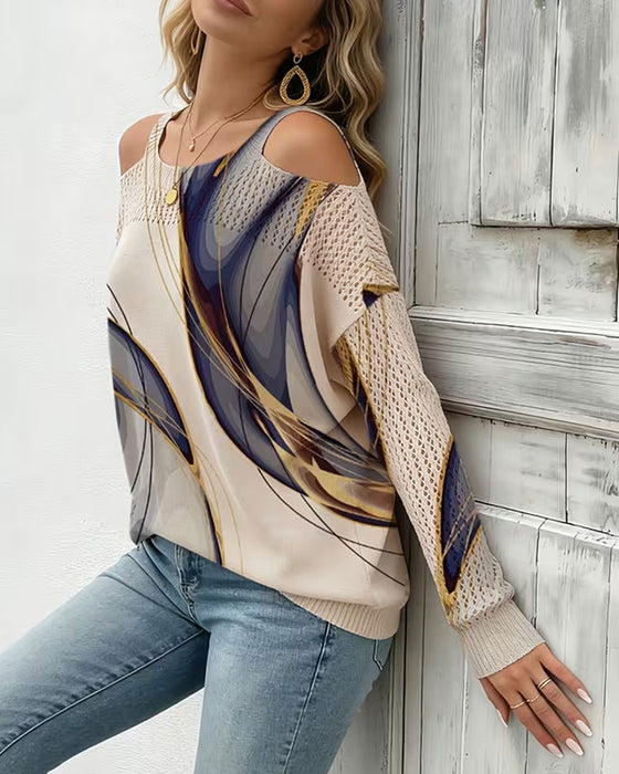 Pullover Stijlvol Print Uitgesneden Off-Schouder