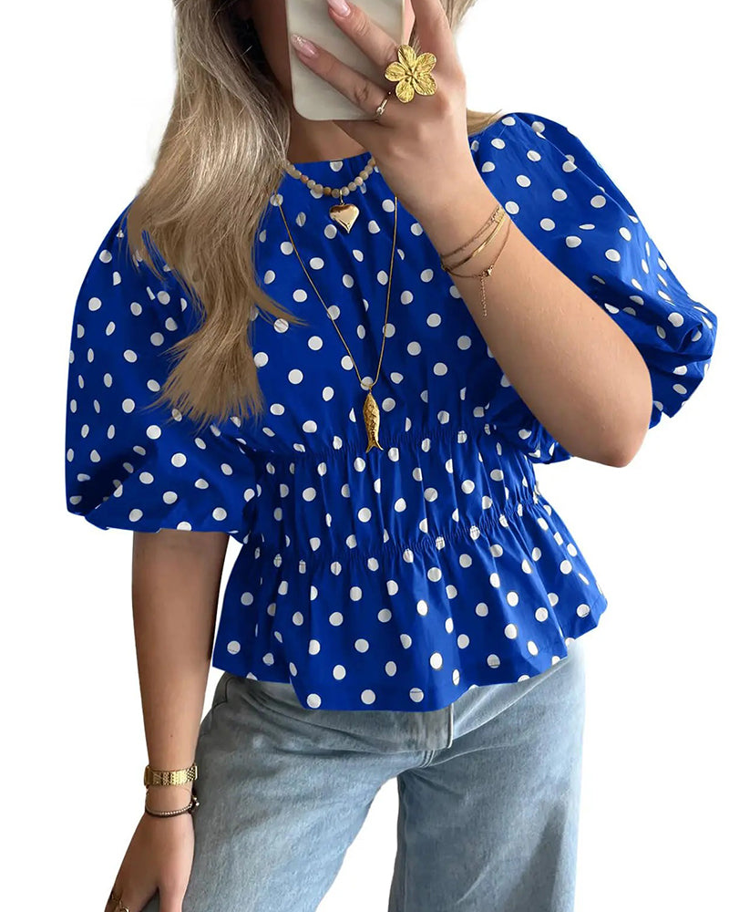 Blouse Stip Off-Shoulder Getailleerd Ballon Mouw