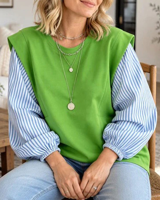 Sweatshirt Gestreept Lange Mouw Patchwork