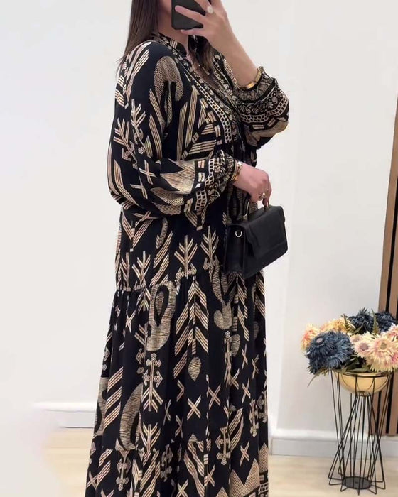 Jurk met V-hals en lange mouwen met print