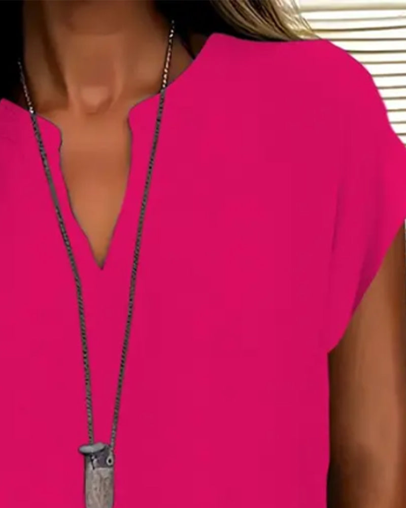 Blouse Casual Drop Schouder V-Hals Korte Mouw