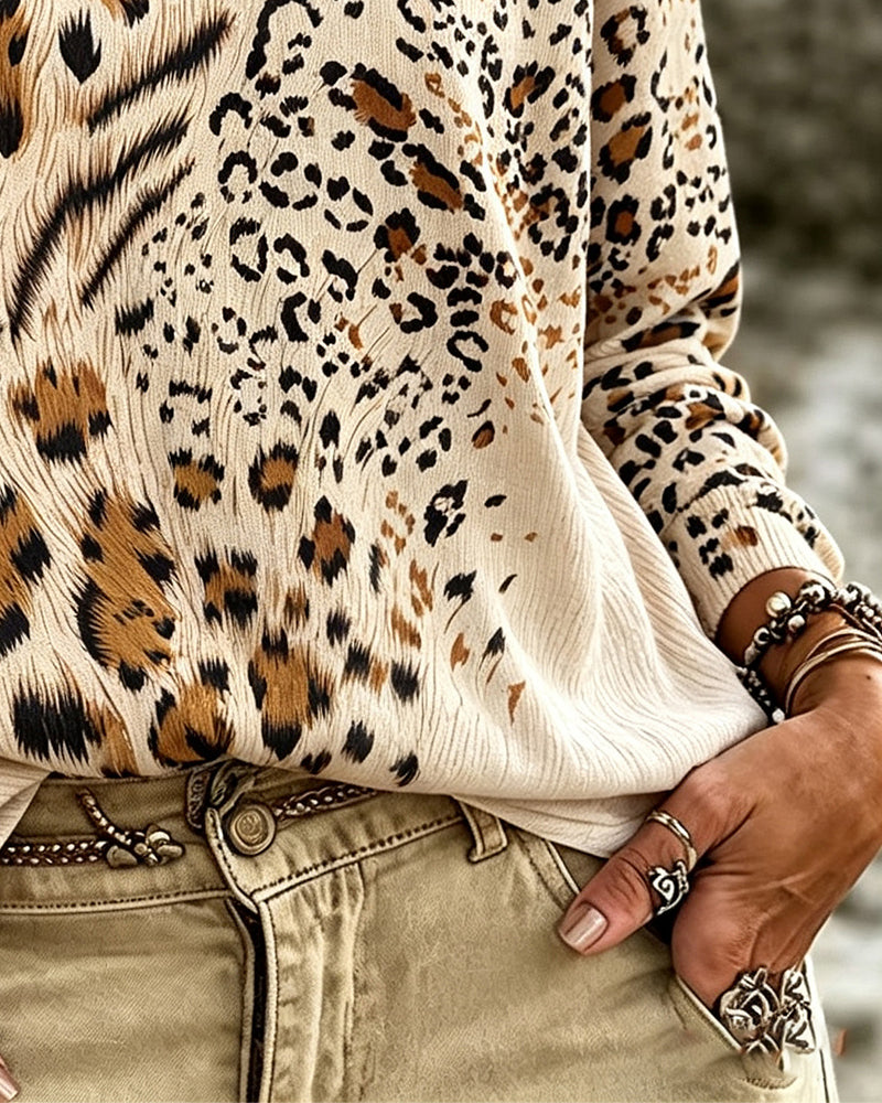 Blouse Rondhals Luipaard Lange Mouw