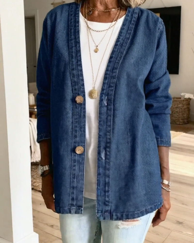 Jas Denim V-Hals Cardigan