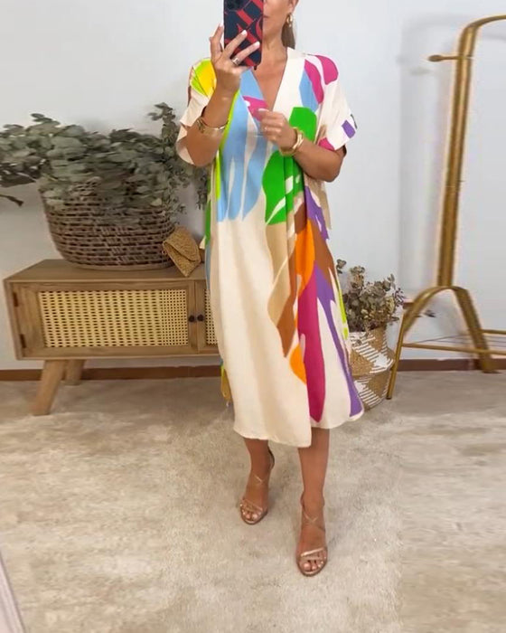 Casual jurkje met kleurrijke bladprint