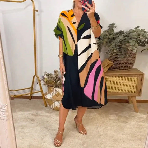 Casual jurkje met kleurrijke bladprint