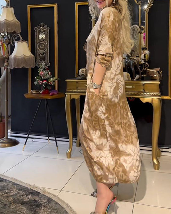 Vintage jurk met reversknopen en print