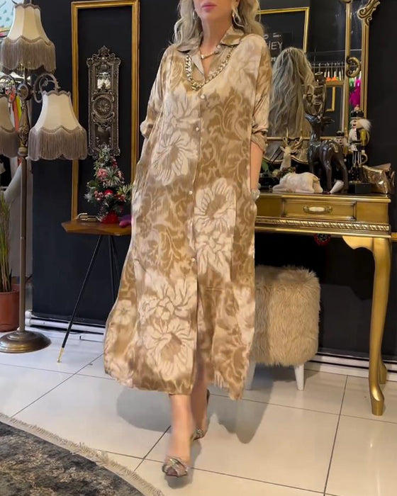 Vintage jurk met reversknopen en print