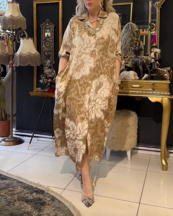 Vintage jurk met reversknopen en print